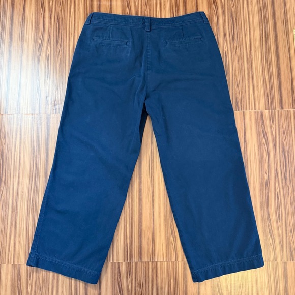 Navy Blue Cropped Wide-Leg Pants Sz 14 French Girl Modern Utility Coastal Chic - Picture 7 of 7